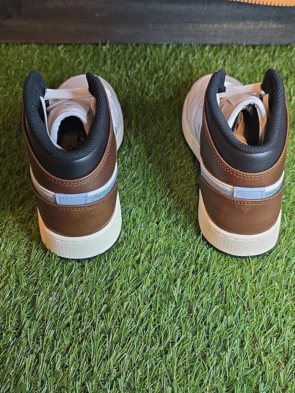 Nike Kids' Mid-Top Sneakers in White, Brown & Gray